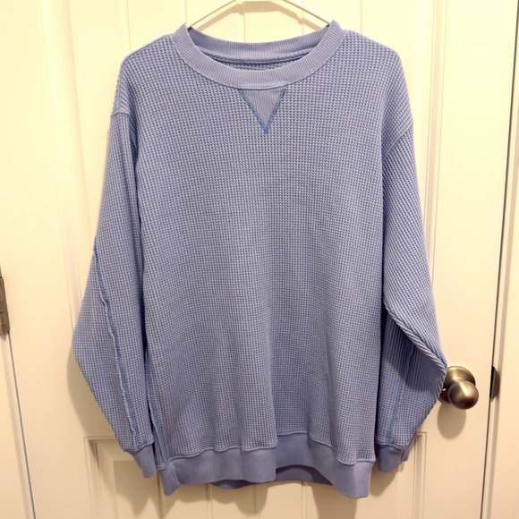aerie Tops - Aerie Womens Size S Blue Waffle Knit Crewneck Pullover Sweatshirt Relaxed